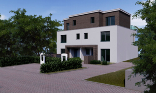 Visualisierung einer Doppelhaushälfte auf dem Baugrundstück in Mülheim an der Ruhr